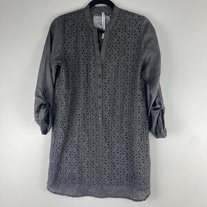 Vintage Johnny Was Women's Eyelet Blouse Tunic Size S Gray Oversized Lagenlook